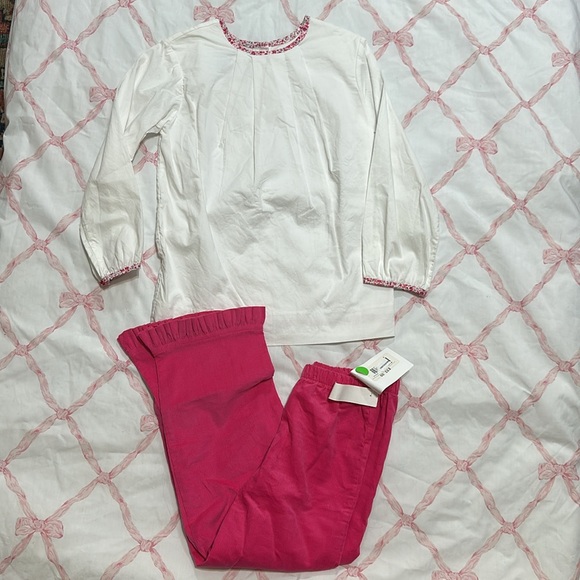 Little English Other - NWT Bailey boys pink cord ruffle pants & red beans white top with floral 6
